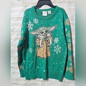 Green Baby Yoda Sweater with Snowflakes